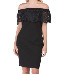 Off-Shoulder Black Lace Overlay Dress